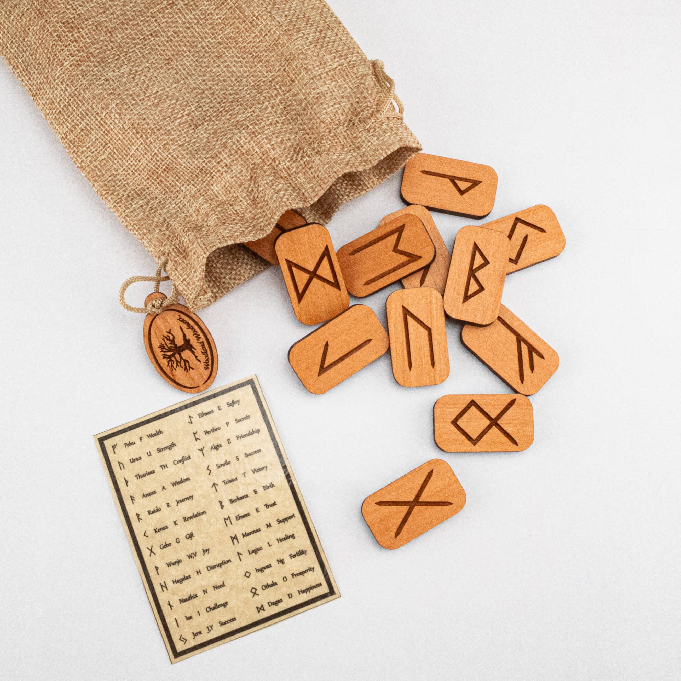 Woodland Woodworx - Wholesale Meditation Supplies - Elder Futhark Rune Set, Solid Engraved Alder Wood1