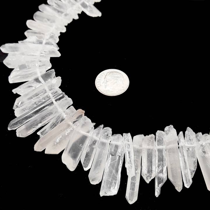 CRCBEADS - Wholesale Beads - Clear Quartz Matte Faceted Top Drill Points Beads Approx 16-30mm 15.5" Strand1
