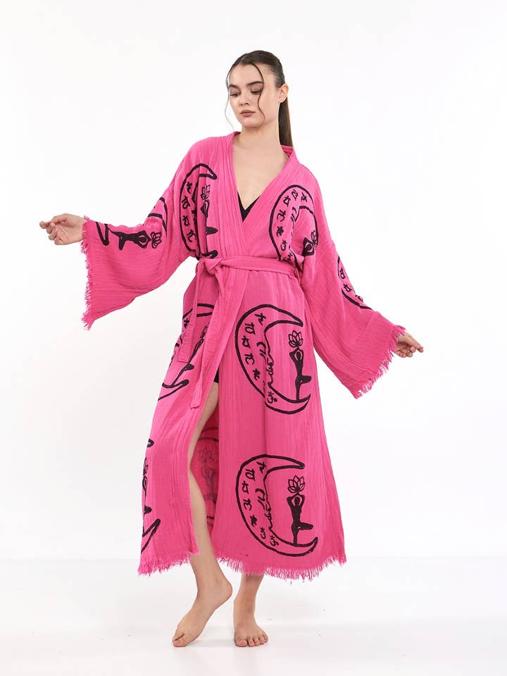 Abito Kimono Caftano Celeste a Mezza Luna Rosa per la vendita all'ingrosso da parte di Yaz Concepts