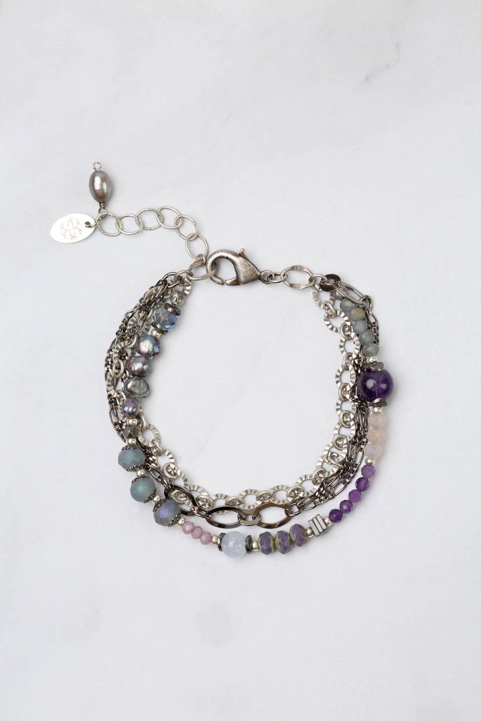 Anne Vaughan Designs Jewelry – wholesale Beaded bracelet – Reflections 7.5-8.5" Pearl, Amethyst, Blue Lace Agate Multis1