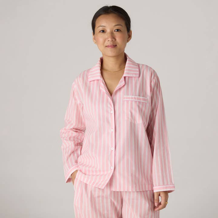 Women Blush Striped Pima Pajama Set for wholesale by Little West Street
