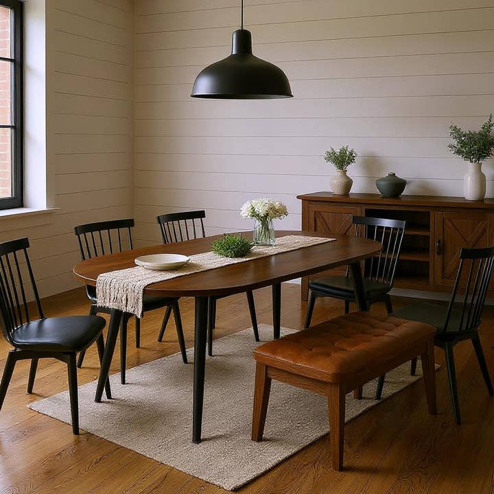 Loire Extendable Oval Walnut Dining Table with Black Metal Legs for wholesale on Faire0