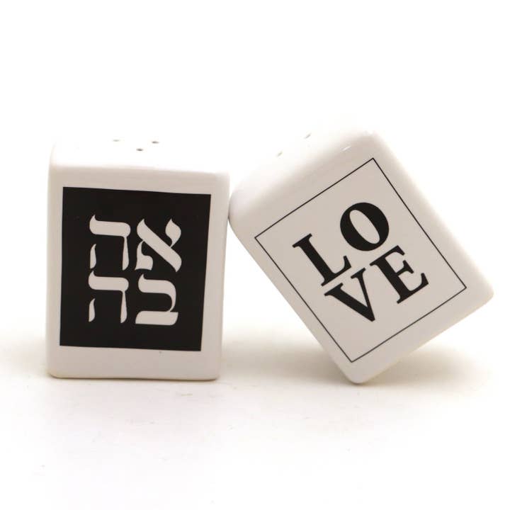 Lenny Mud - Wholesale Salt & Pepper Shaker Set - Love Salt and Pepper Shakers with Hebrew, Judaica, Ahava