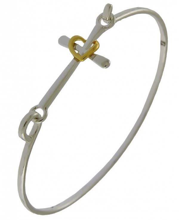 0011 PREMIERE – wholesale Manschettarmband – FR2632 Silver_Gold Cross & hjärtat mässing krok gjutning armring