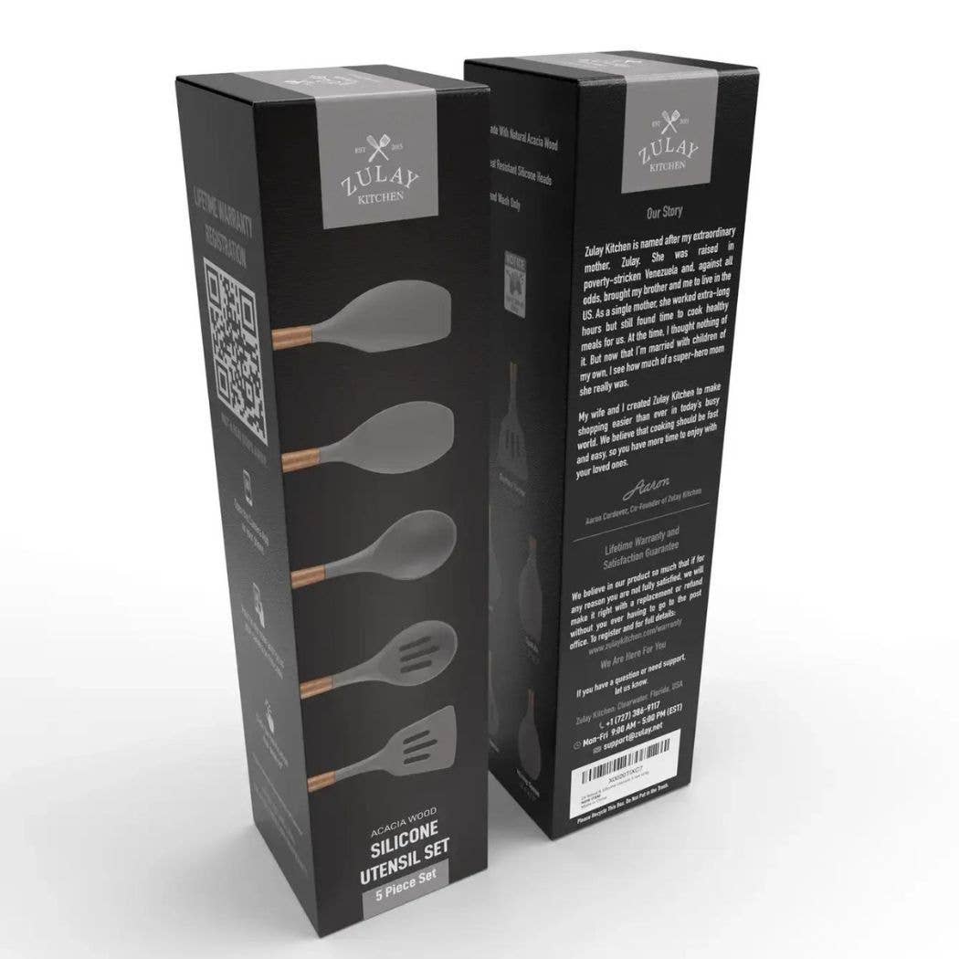 Zulay Kitchen - Wholesale Kitchen Utensil Set - 5-Piece Silicone Utensils Set with Wooden Handles21