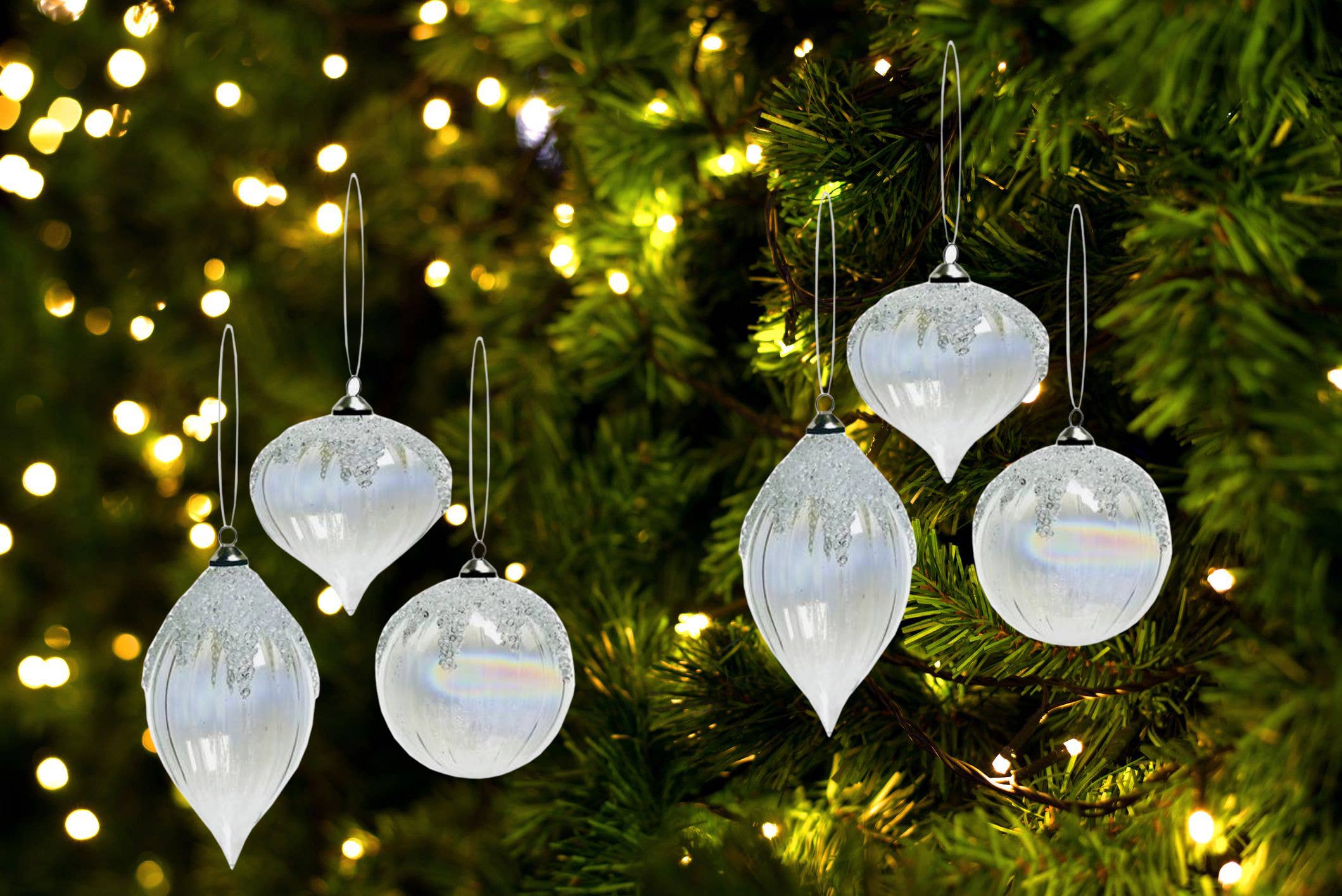 Silk Flower Depot - Wholesale Ornament Set - Set of 6 Snow Cap Iridescent Swirl Ornament3