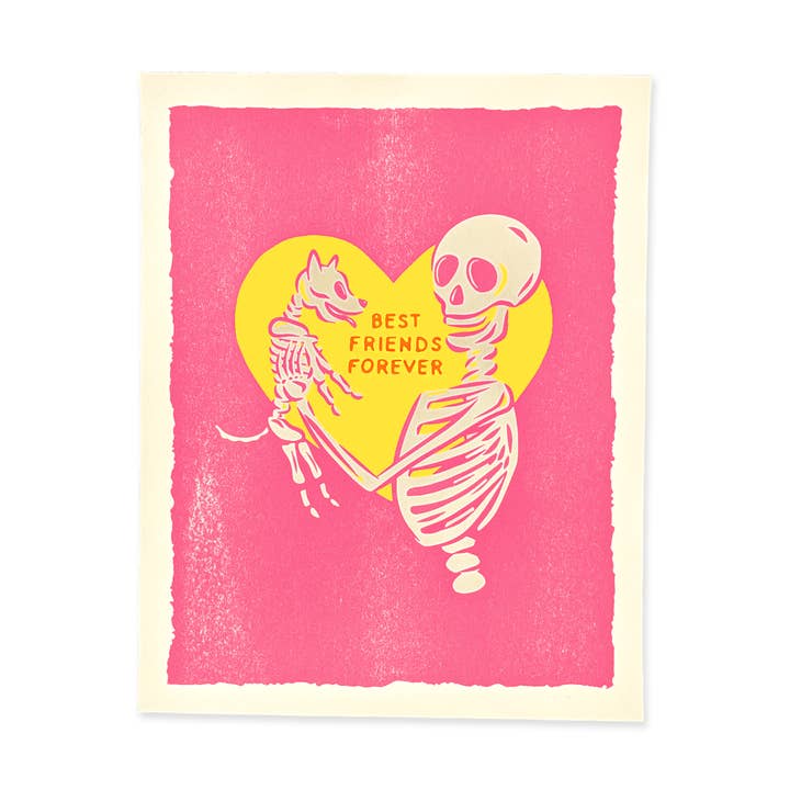 Wildkat Studio - Wholesale Art Print - Best Friends Forever Risograph Art Print - Pink/Yellow