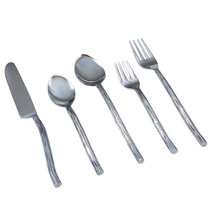 Elyon Tableware® - Wholesale Flatware Set - Elyon Twig Silver 20-Piece Mirror Hand-Forged Flatware Set