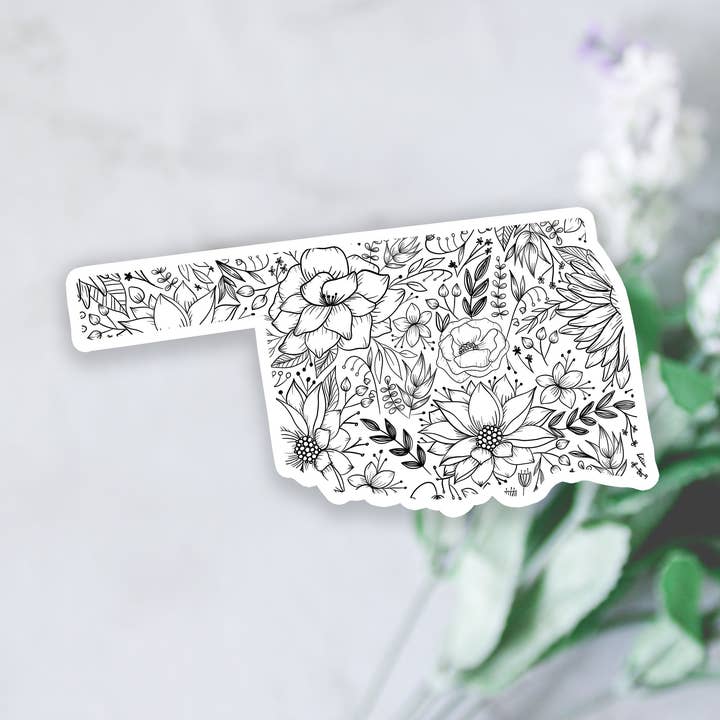 Adhesivo de vinilo floral blanco y negro del estado de Oklahoma para venta al por mayor de West Creek Mercantile