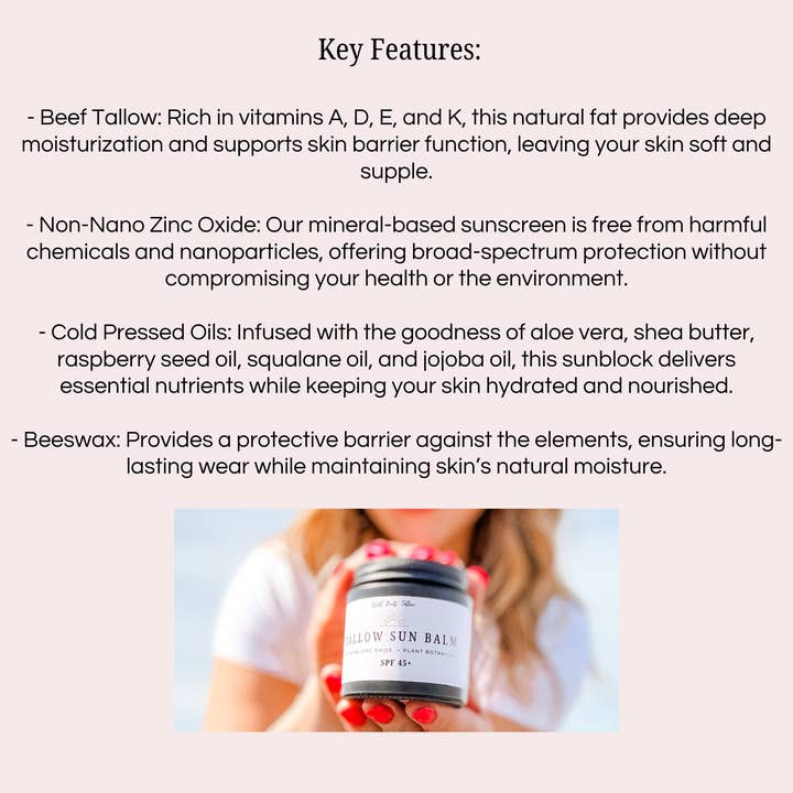 Wild Roots Tallow Co. - Wholesale Sunscreen - Tallow Sun Balm | Full Body Protection| Non-nano Zinc Oxide | Pure and Natural