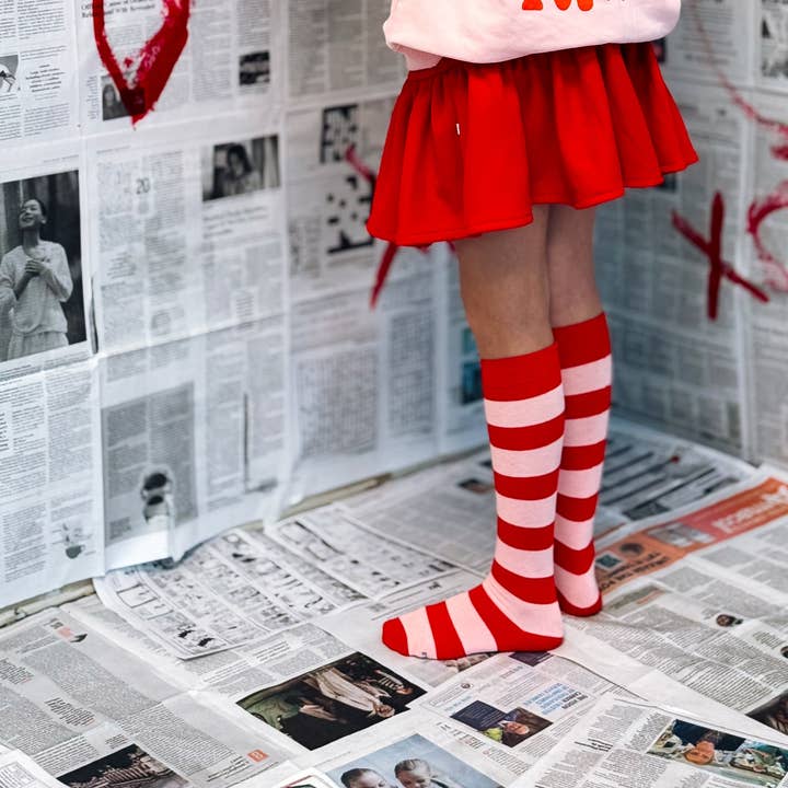 RED + PINK STRIPES | knee high socks for wholesale by Minimalist Folk Co.