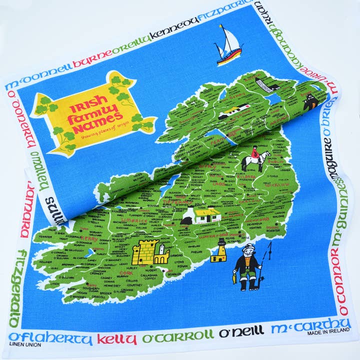 Irish Family Names Linen Tea Towel for wholesale by Ulster Linen