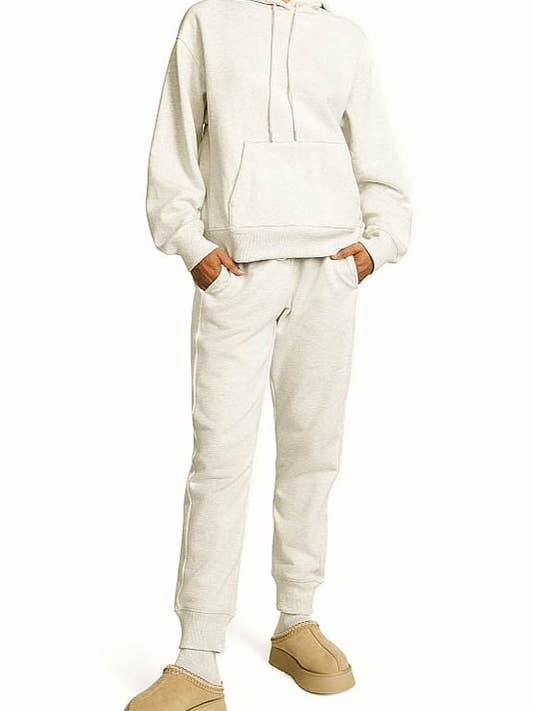 Oatmeal Casual Athleisure Hoodie & Sweat 2 Piece Set
for wholesale by ONELEVEN & CO.