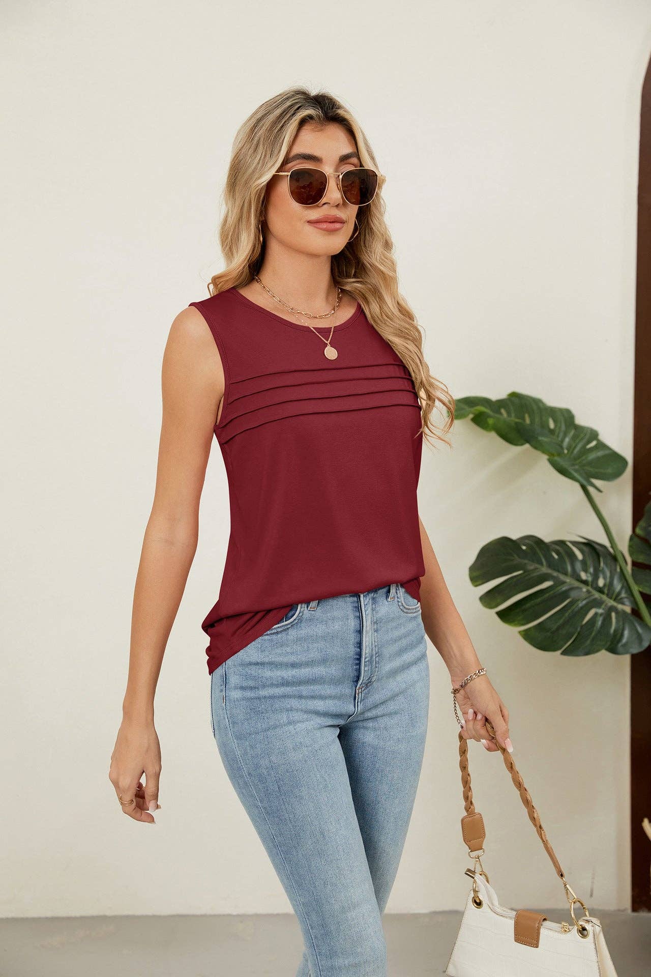 Lovesoft - Venta al por mayor Camiseta sin mangas - Mujer - Camiseta sin mangas de cuello redondo de ajuste holgado y color sólido21