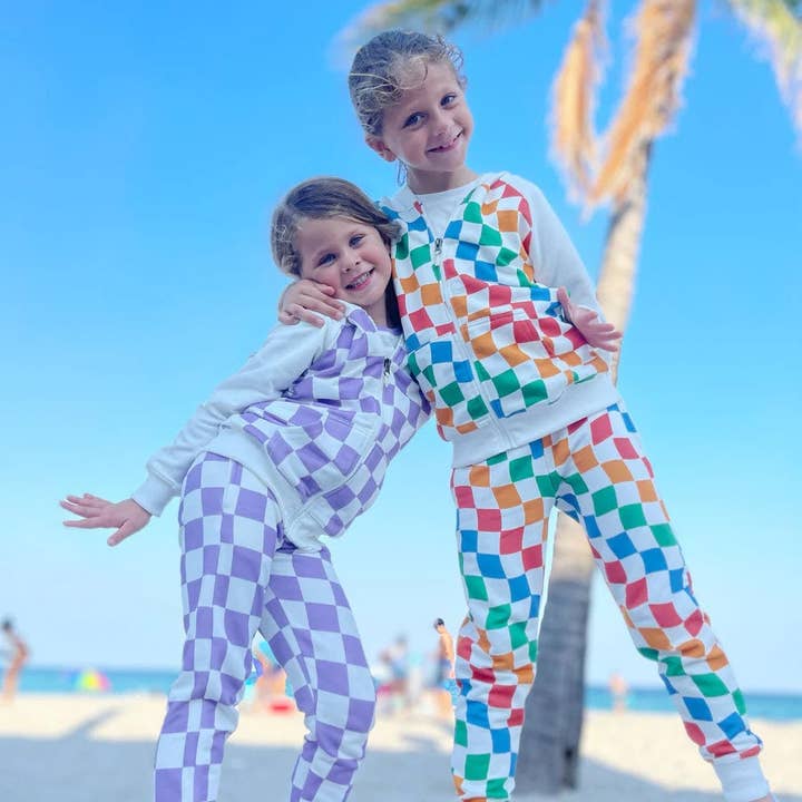 Sudadera con capucha morada con estampado de cuadros para venta al por mayor de Melone