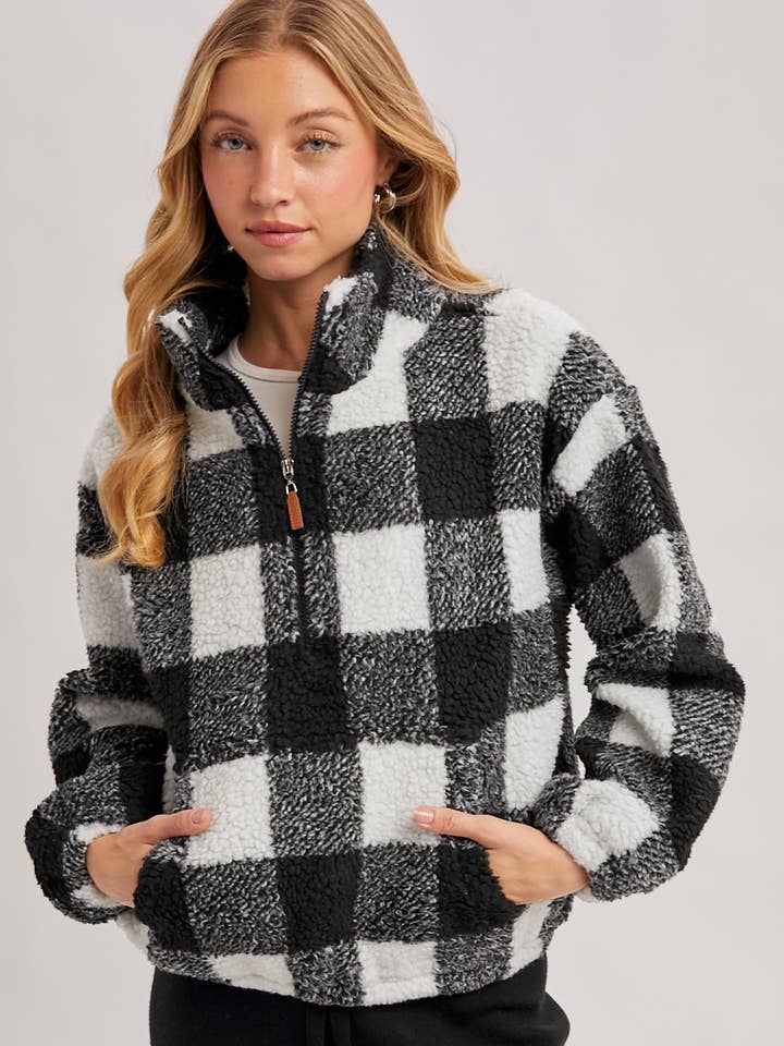 Bluivy - Wholesale Fleece – Women′s - PLAID QUARTER ZIP HIGH COLLAR FLEECE PULLOVER0