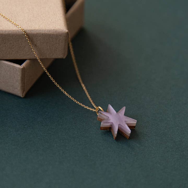 Pepper You - Wholesale Pendant/Charm Necklace - Hand Drawn Star Gold Necklace in Lilac Marble6