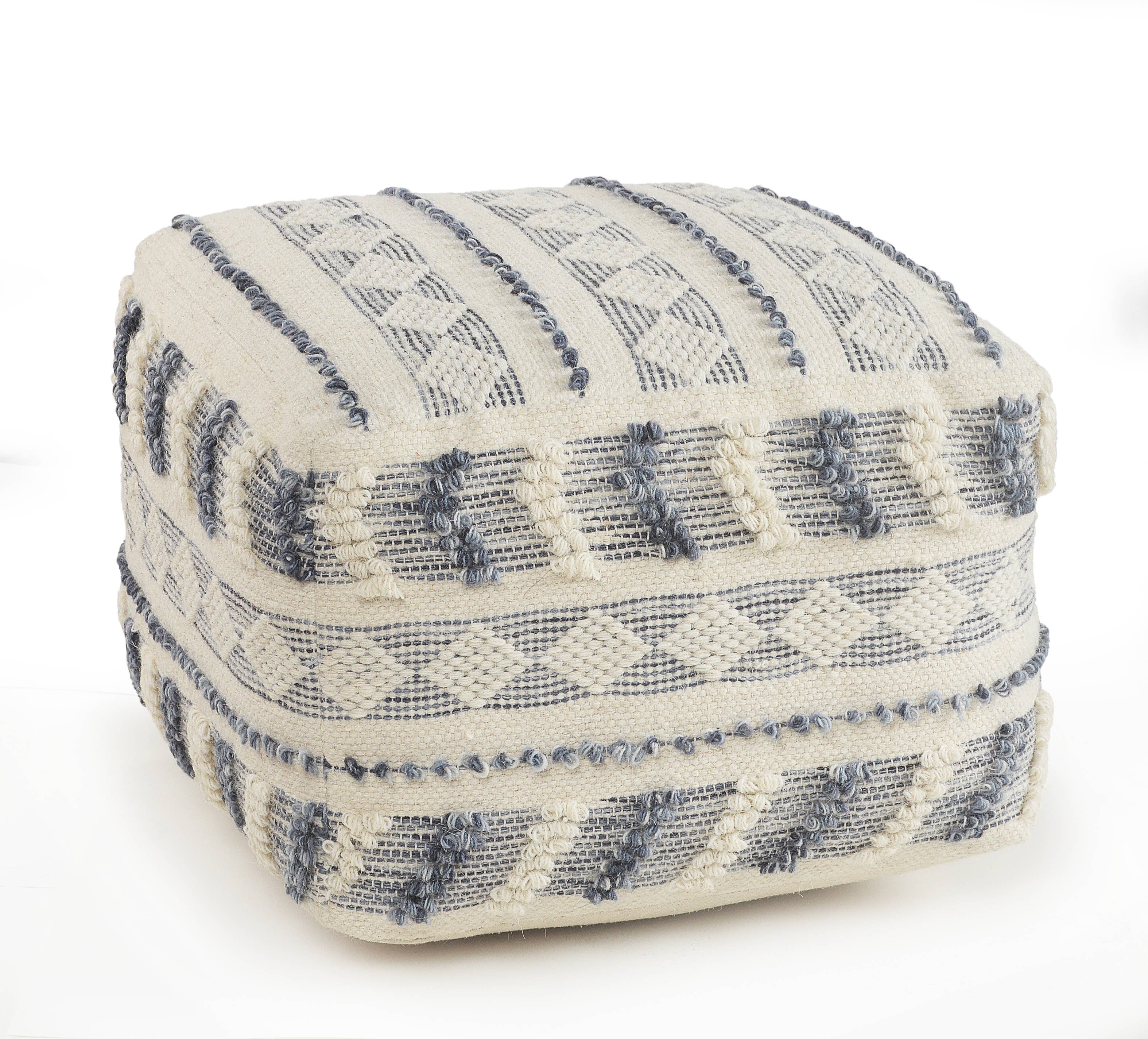 Bleu marine/Bleu/Ivoire Pouf en laine tissé à la main – Siège d'appoint ou ottoman en vente sur Faire