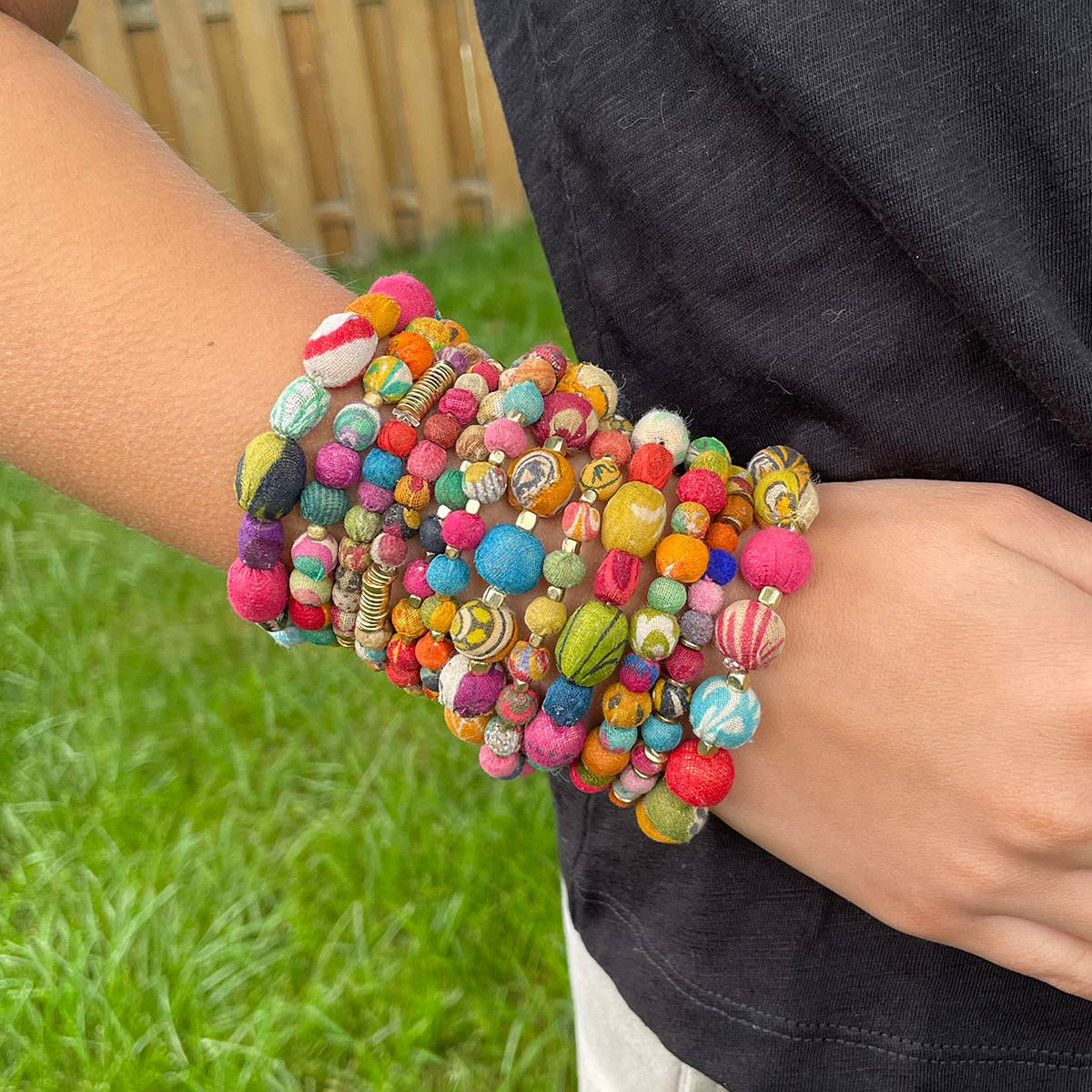 WorldFinds - Wholesale Beaded Bracelet - Kantha Pom Pom Bracelet2