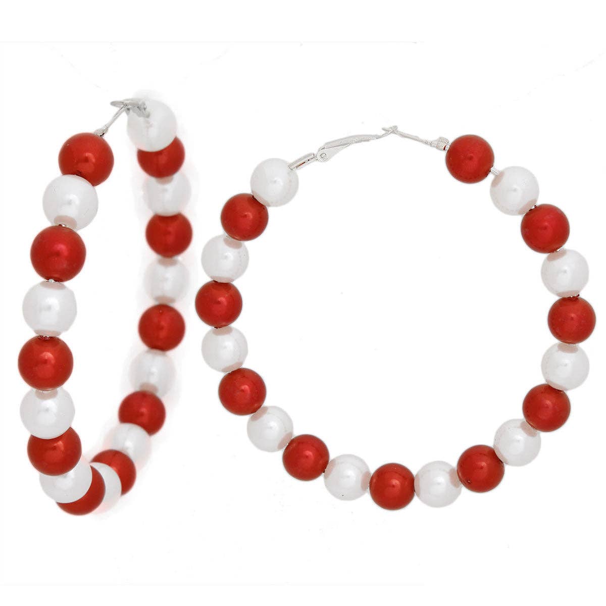 Rot und Weiss DST Sorority Red White Pearl Creolen für Damen für den Großhandel auf Faire1
