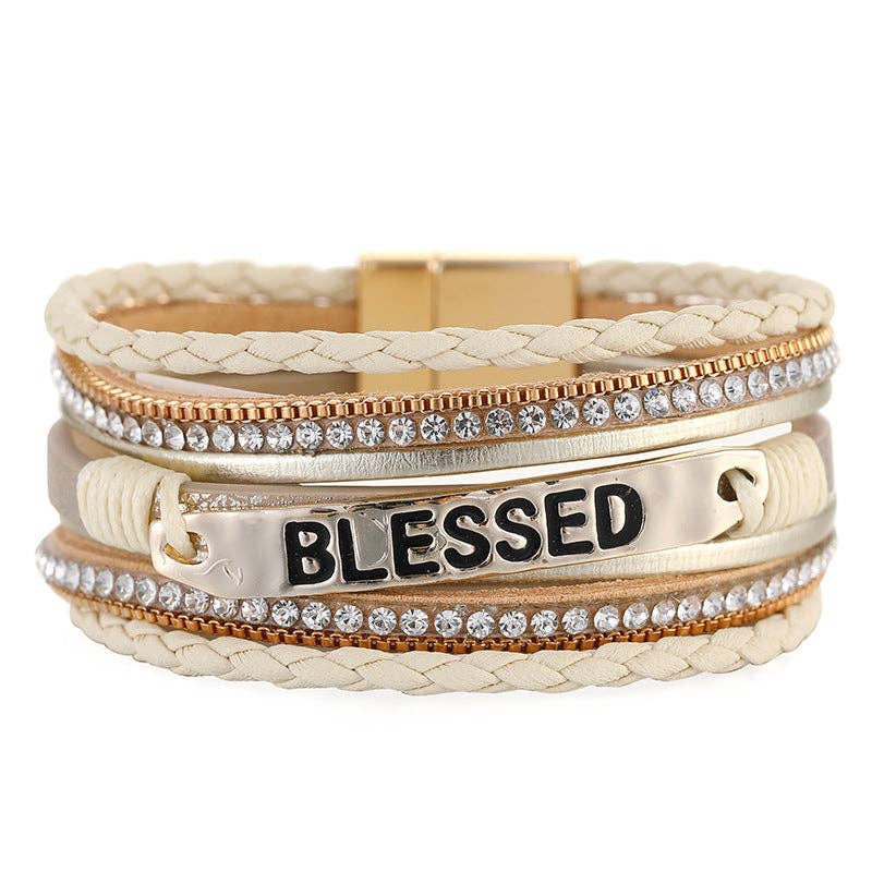 Mio Queena - Wholesale Bangle Bracelet - BLESSED Multi-Layer Leather Bracelet Magnetic Buckle Bangle2