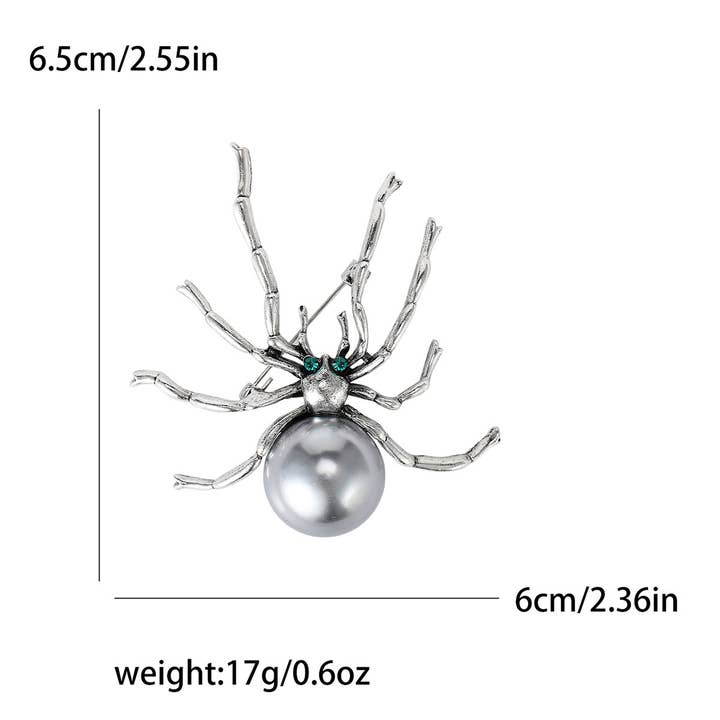 Tourtiwi - Wholesale Brooch - Gothic Silver Spider Brooches with Pearl Bodies5