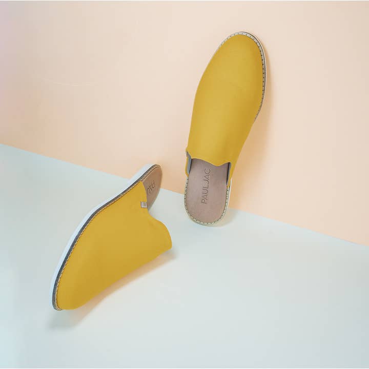 Mula de algodão e couro amarelo mostarda por atacado de PAULJAC