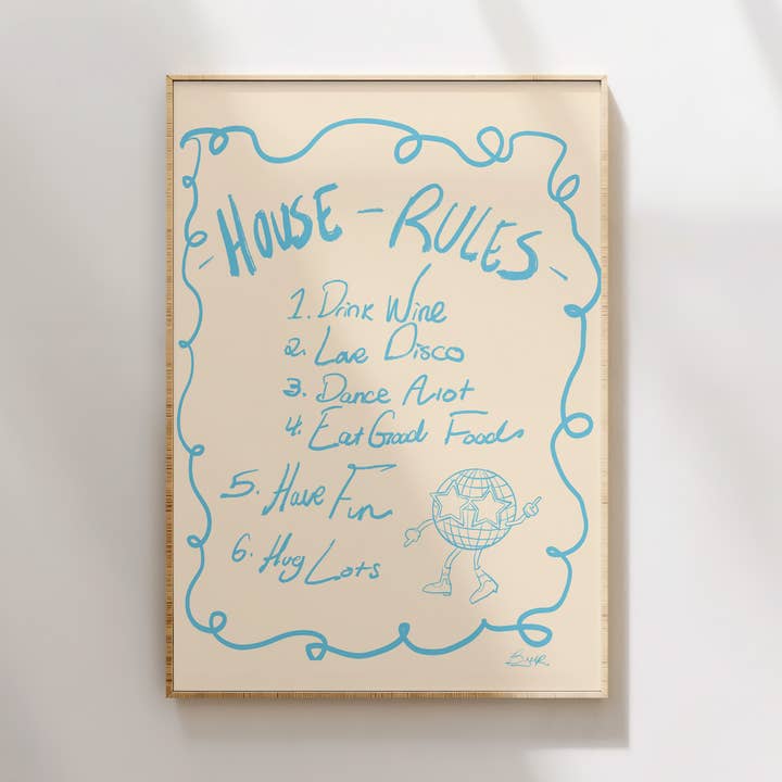 Disco Huisregels Kunstprint voor wholesale door bymariarosestudio