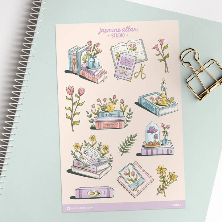 Bookish Heaven Sticker Sheet, Book Lover Vinyl Stickers for wholesale by Jasmine Allan Studio