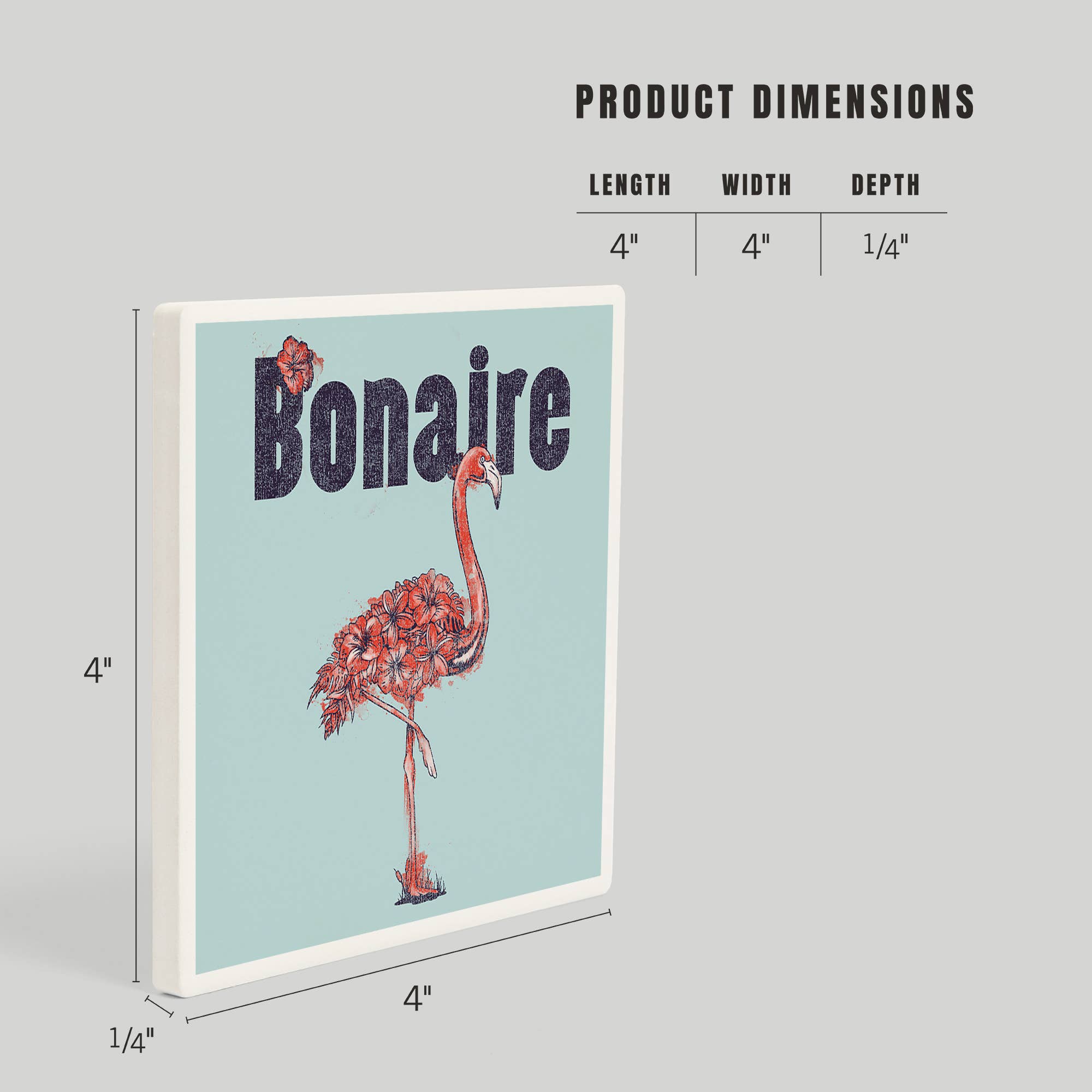Lantern Press - Wholesale Coasters - Ceramic Coaster Bonaire, Dutch Caribbean, Flamingo, Flowe…3