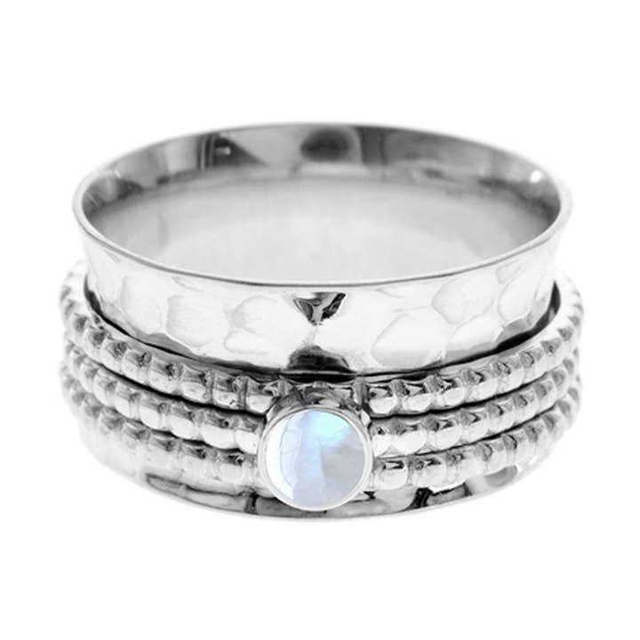 Lexi rainbow moonstone triple spinning bobble band ring for wholesale by Kali Ma Designs - Sterling Silver Jewellery