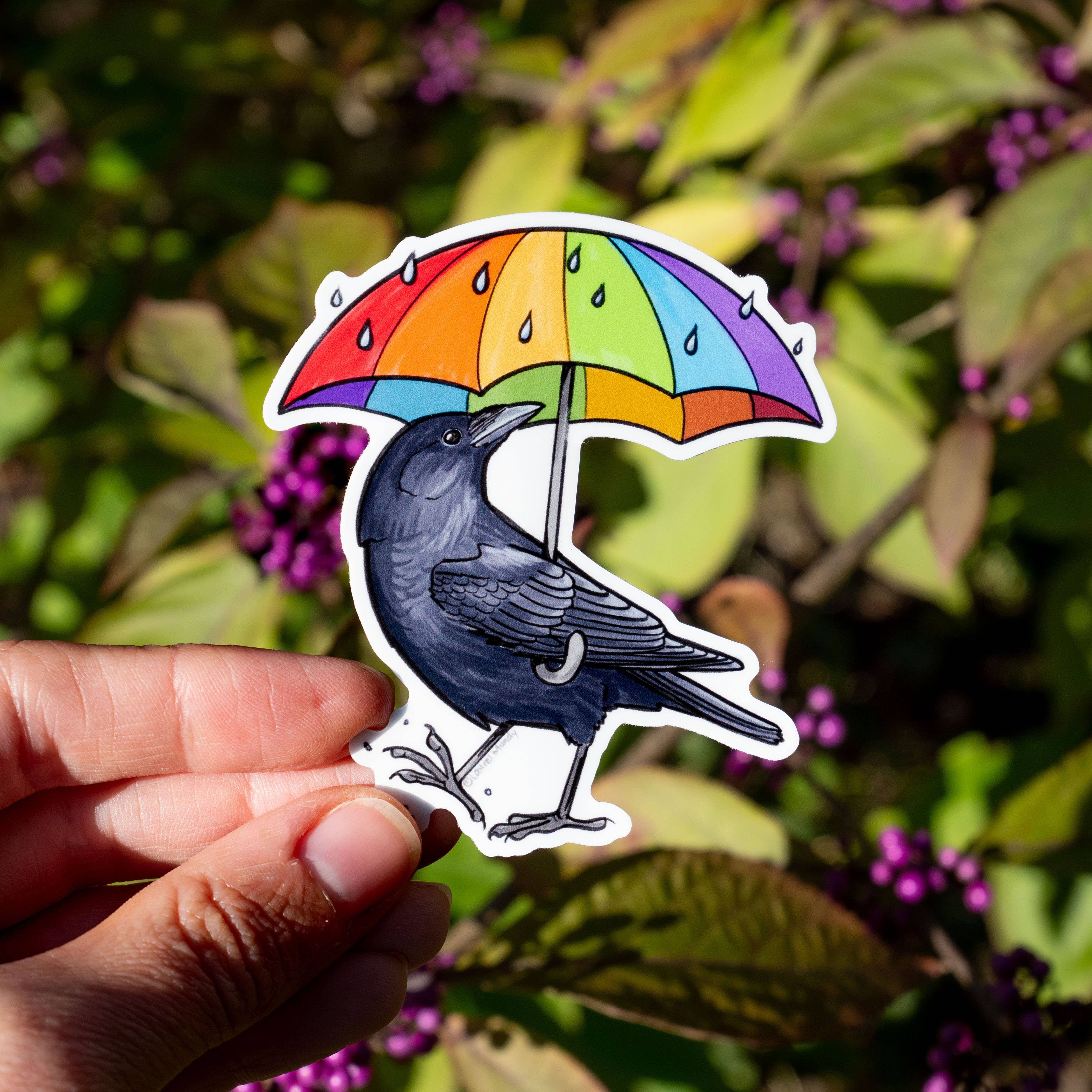 Laurel Mundy Illustration - Wholesale Sticker - Rainy Day Crow 3" Vinyl Sticker dishwasher safe1