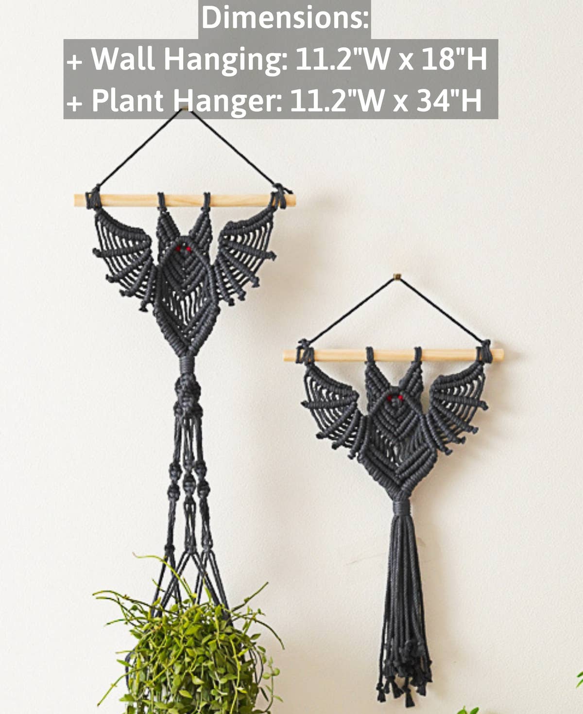 BeanDaikon - Venta al por mayor Macetas colgantes - Colgante de pared de murciélago macramé, soporte para plantas y estante para Halloween3