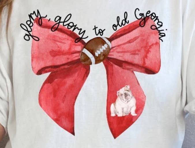 Southern Designs & Home Decor - Wholesale Screen Printed T-Shirt - Women's - Old glory UGA coquette bow shirt1