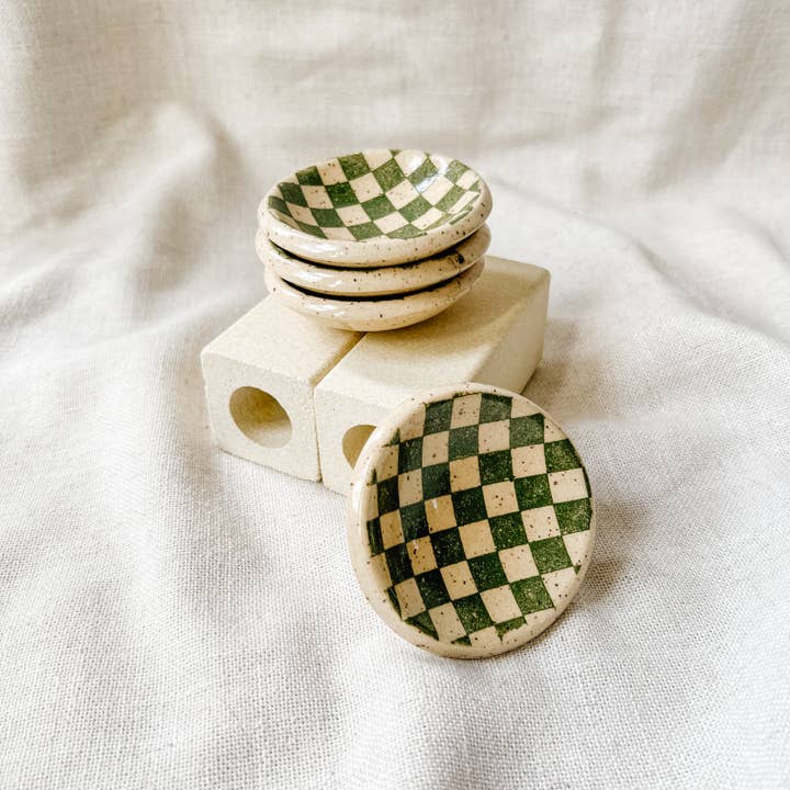 Mini Green Checker Ceramic Trinket Dish | Made To Order for wholesale by SarahBeePottery