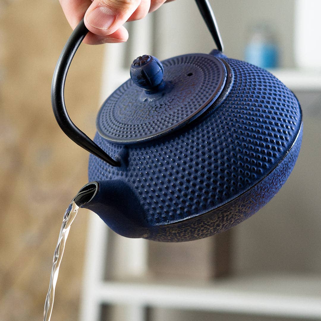 Urban Tokyo - Wholesale Tea Pot - Navy Blue Hobnail Design 27oz Cast Iron Tea Pot (1/8)2
