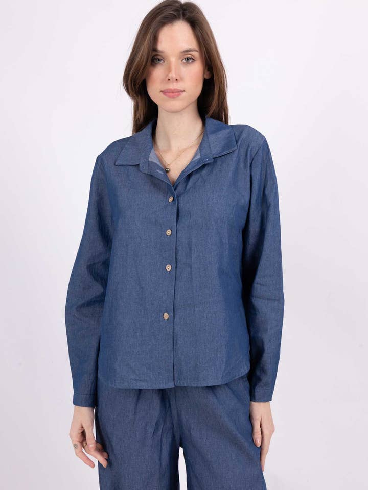 2372-J - Cotton shirt in denim color for wholesale by SOGGO