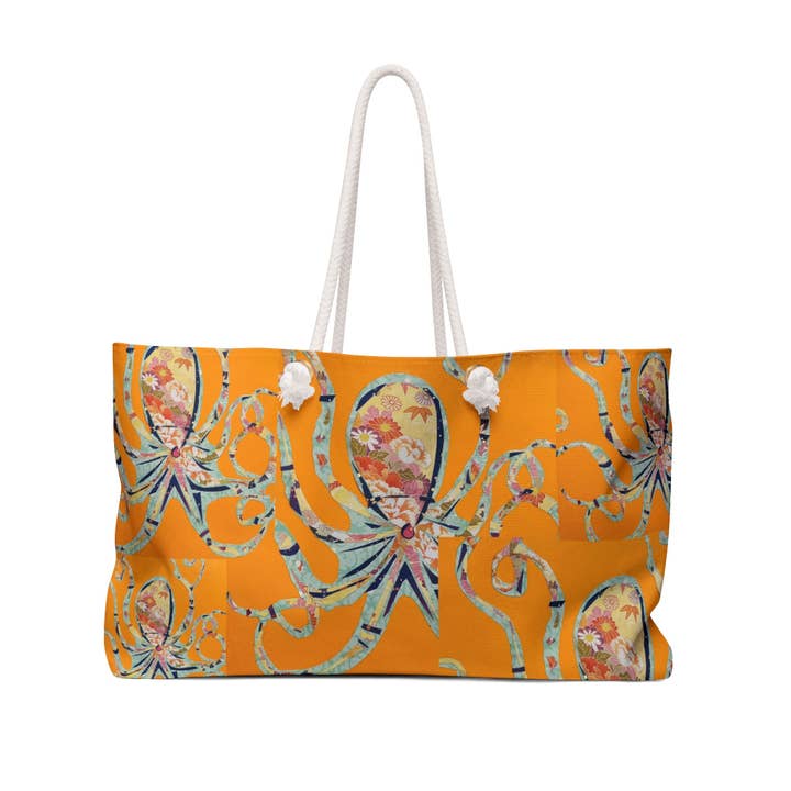Orange Octopus Artsy Weekender Bag for wholesale by Tina Brown