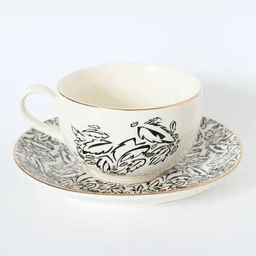 Cheshire Tea Cup White Leaves - Set of 2 for wholesale by milly sands interiors ltd.