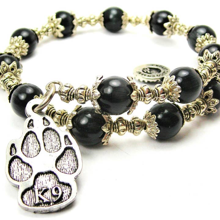 K9 Paw Print Cat's Eye Beaded Wrap Bracelet Police Dog Cop for wholesale by Chubby Chico Charms