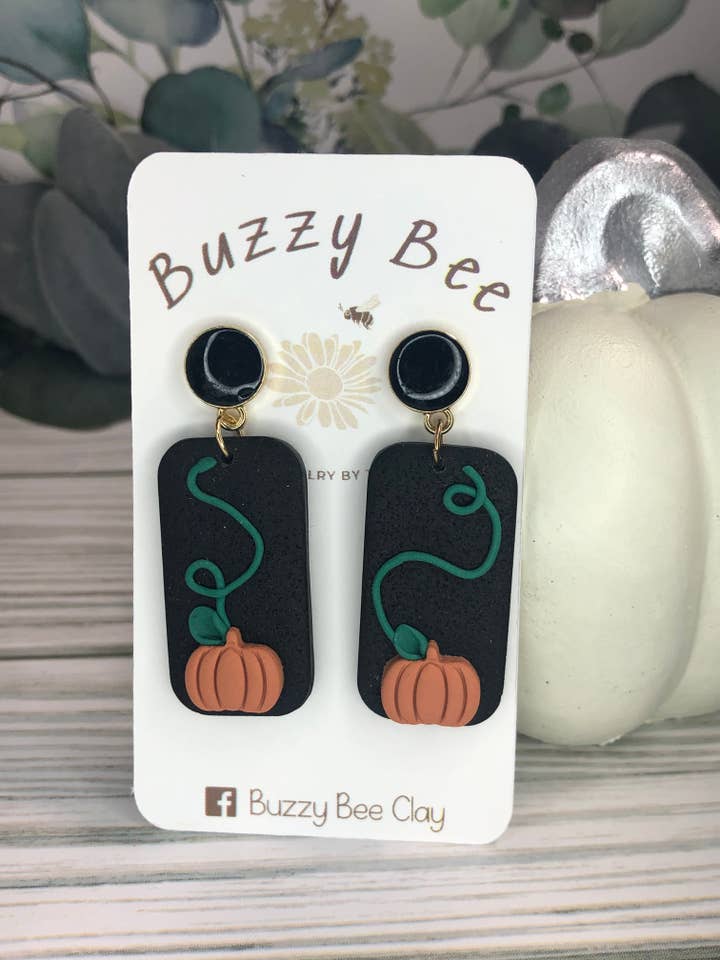 Black pumpkin dangles for wholesale by Buzzy bee clay