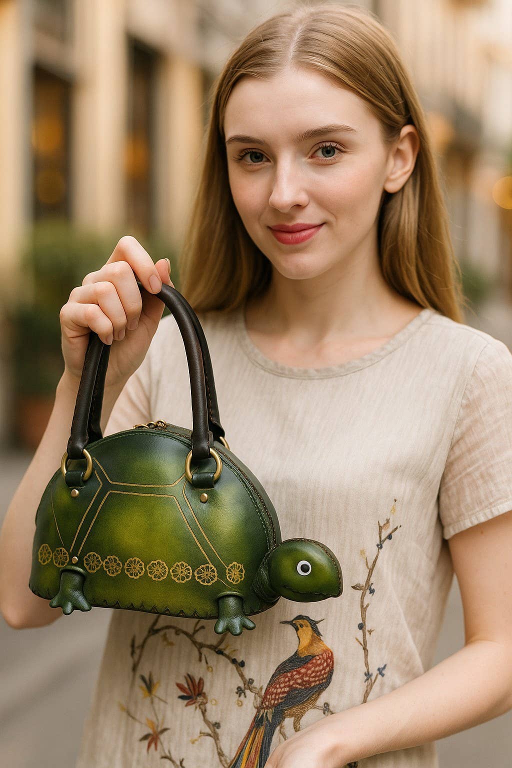 Sunflower Handmade leather inc - Vendita all'ingrosso Borsa con manico - Donna - Borsa a mano in pelle fatta a mano a forma di tartaruga2