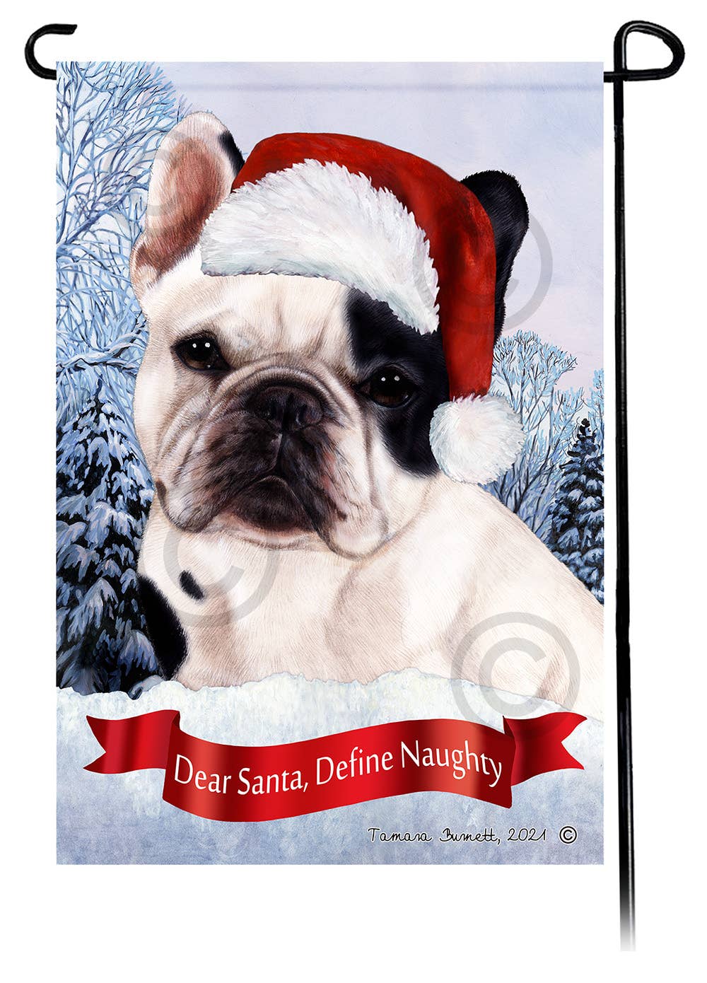 Pet Gifts USA, LLC – wholesale Flagga – Fransk bulldog vit & svart Kära Santa, definiera stygg...0