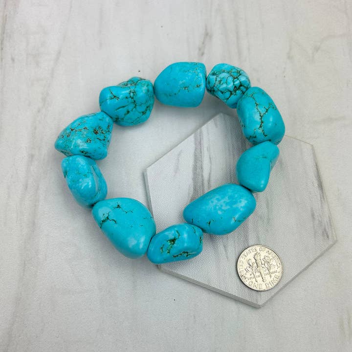 BR250120-27 Stretch blue turquoise stone nuggets Bracelet for wholesale by Western Elite Jewelry