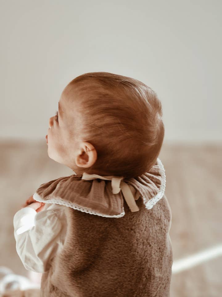 Beige removable ruffle collar, bib for wholesale by Petiteaude