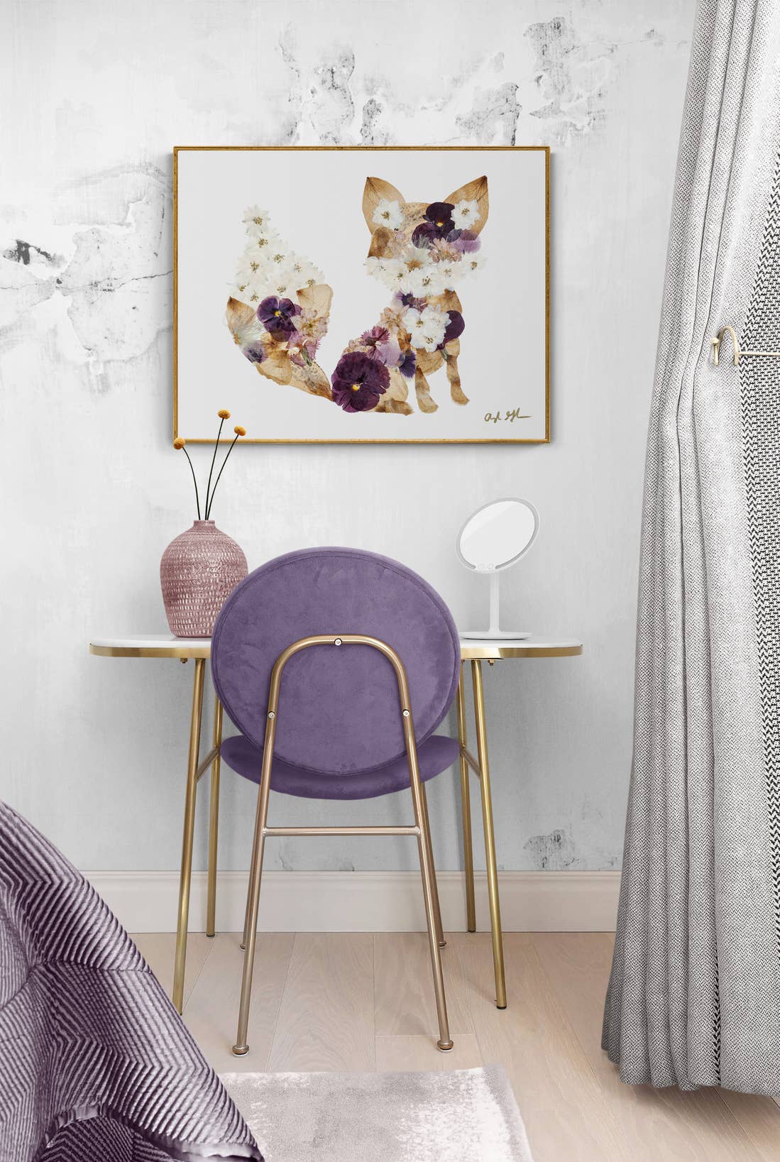 Oxeye Floral Co. - Wholesale Art Print - "Francie" Fox Print | Pressed Flower Art1