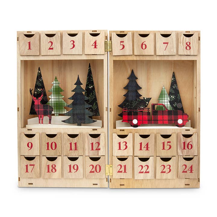 Weddingstar Inc. - Wholesale Advent Calendar - Plaid Stag Wooden Advent Calendar - Name