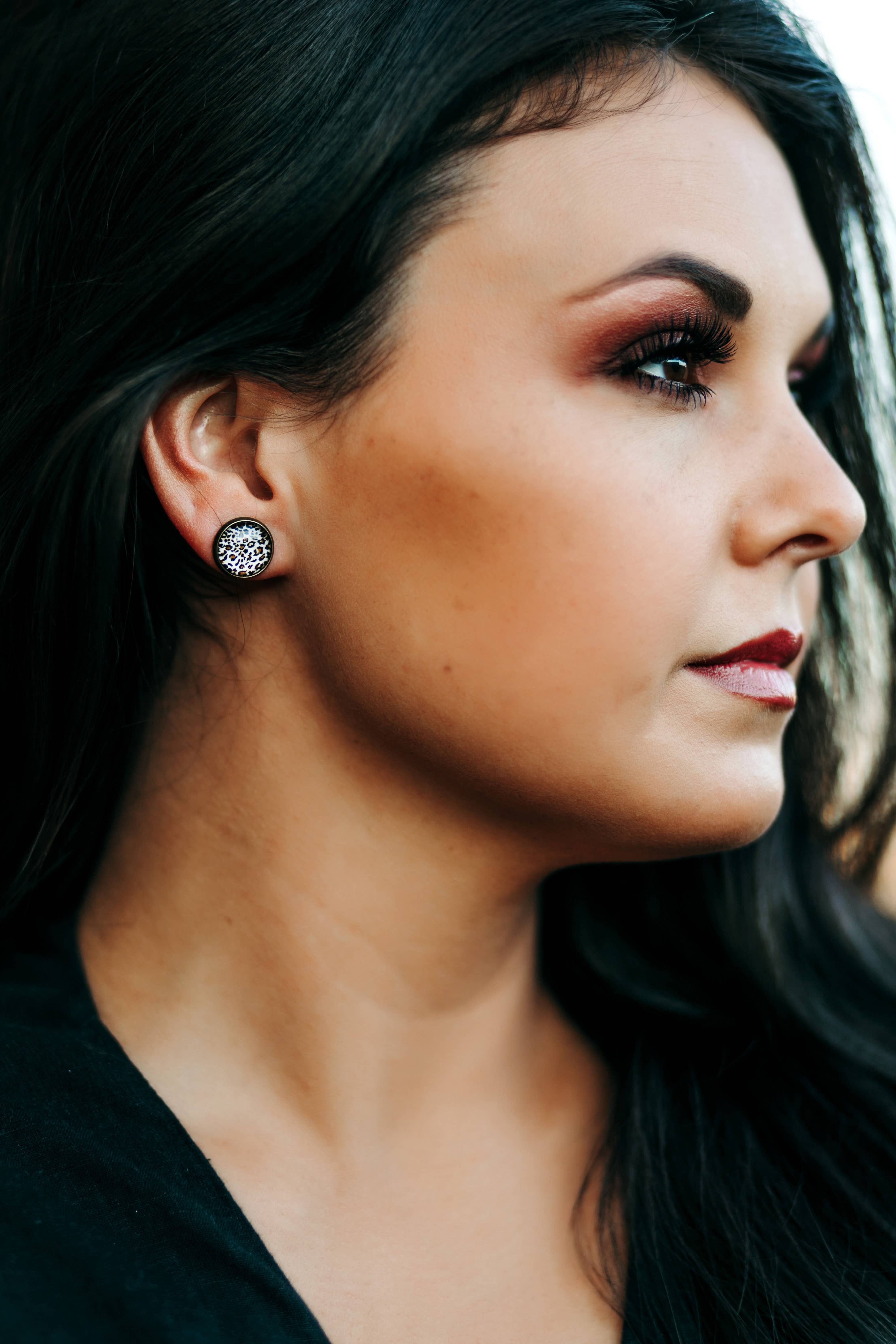 The Mod Miss - Wholesale Stud/Post Earrings - Cam Stud Earring "12 mm Cheetah Print in Bronze''1