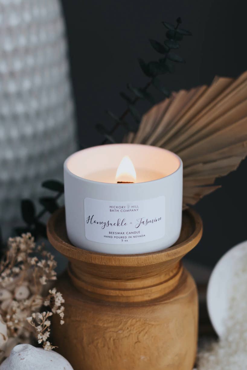 Hickory Hill Bath Company - Wholesale Jar/Filled Candle - Honeysuckle + Jasmine Non-Toxic Beeswax Candle 5oz