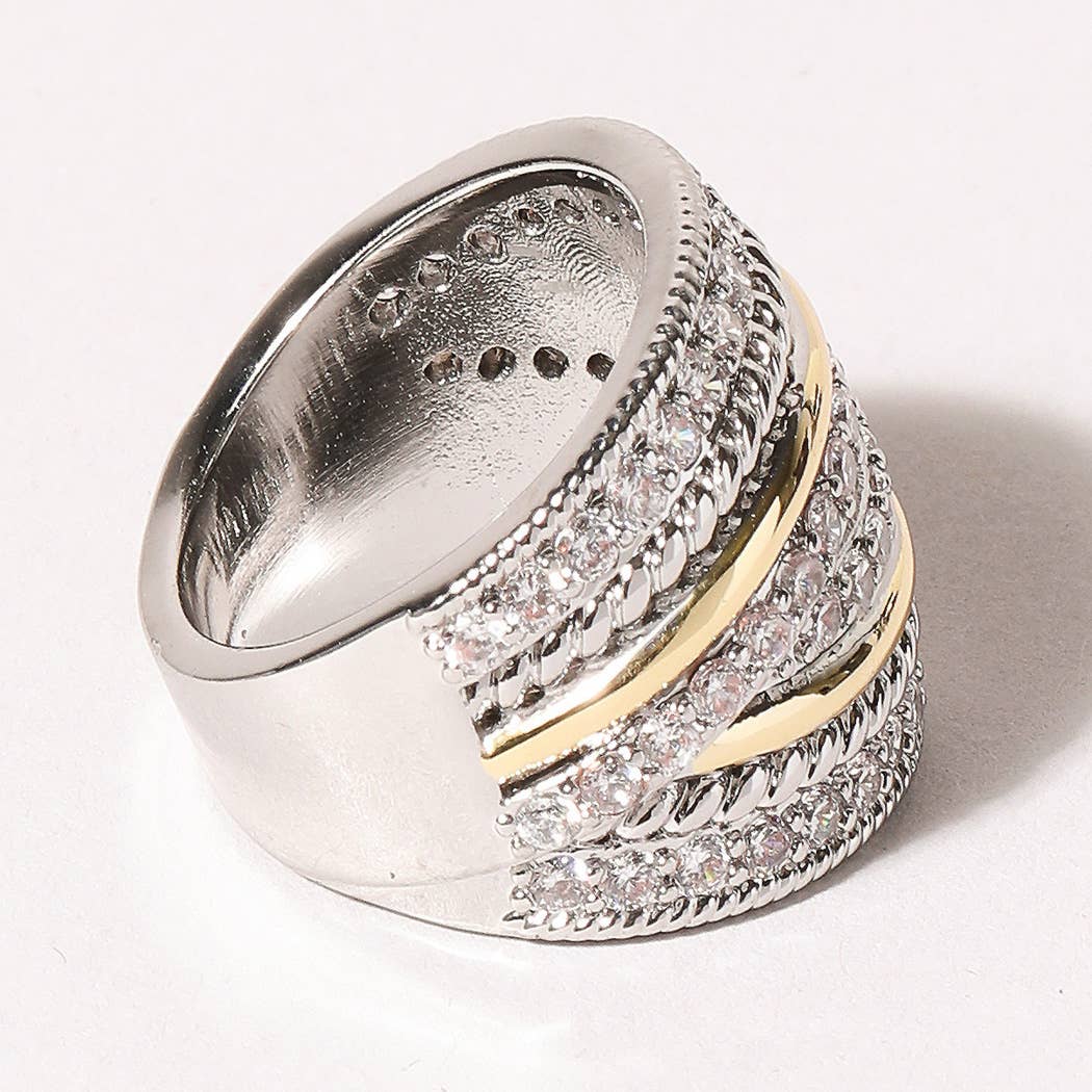 K Bague micro pavée en zircone cubique multicouche bicolore  en vente sur Faire2